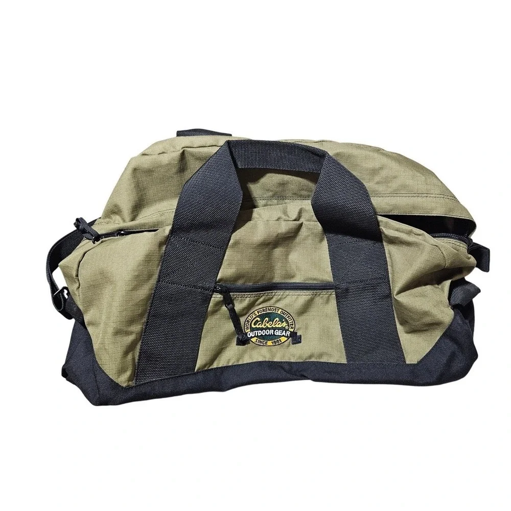 Vintage Cabelas Handled Fishing Hunting Ammunition Duffel Bag Pack Olive‎ Green
